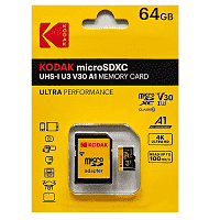 KODAK 64GB Class 10 UHS-I U3 V30 A1 MicroSDXC Card